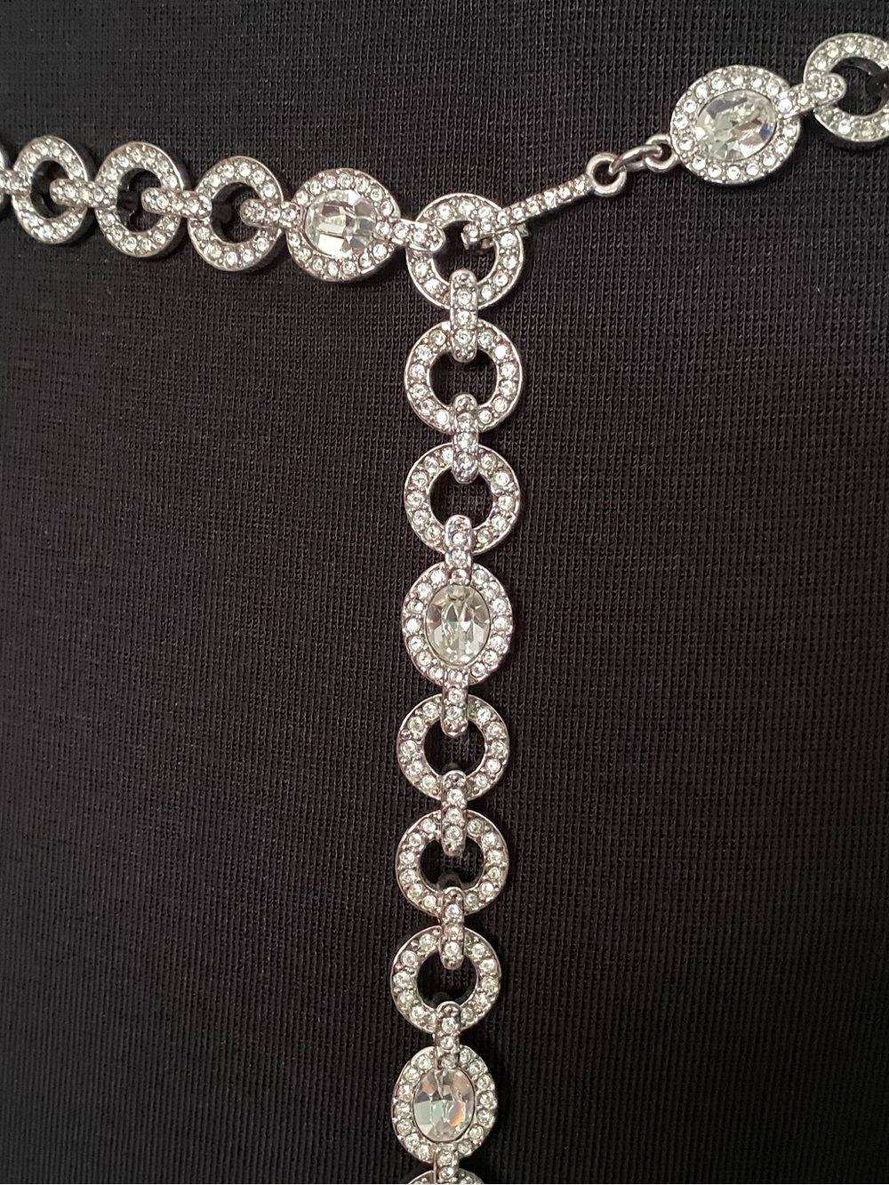 St. John LKNW Crystal Embellished HEAVY Chain Belt LARGE Silvertone Vintage